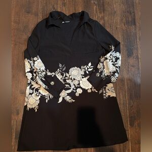 Zara Black Floral Embroidered Women's Dress